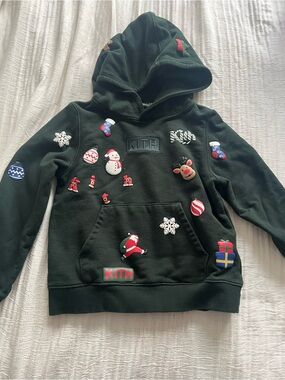KITH Kids' Dark Green Holiday Hoodie with Festive Patches